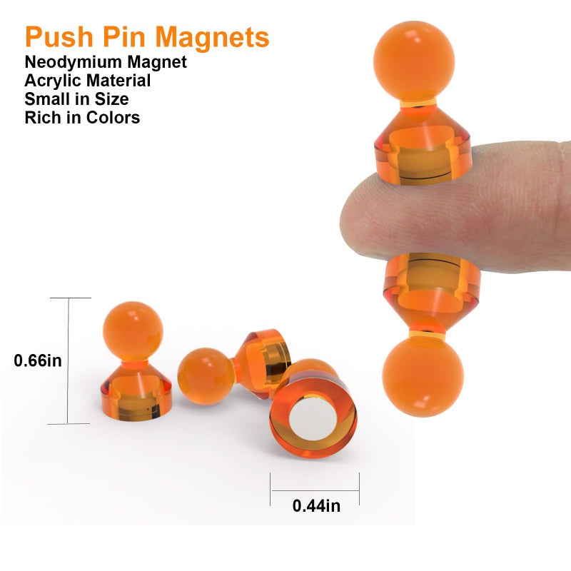 Ant Mag Magnetic Push Pins Strong Push Pin Magnets for Fridge Whiteboards Calendars Maps in School & Office Pack of 18 Orange - Image 2